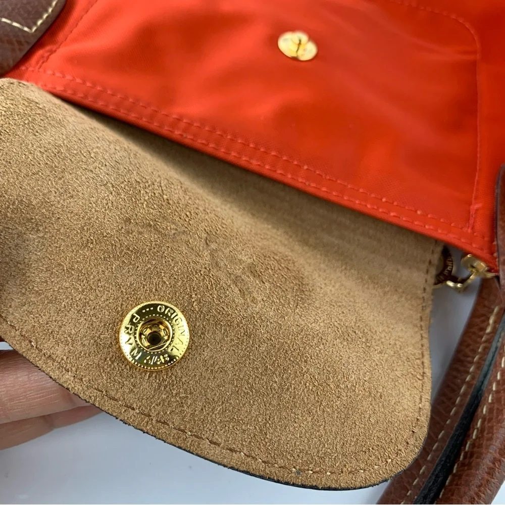 Longchamp Orange Nylon & Brown Leather Tote - Picture 8 of 16